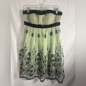 Whimsigoth Green+Black Sequin Embroidered Babydoll FairyGrunge Midi Dress Size M